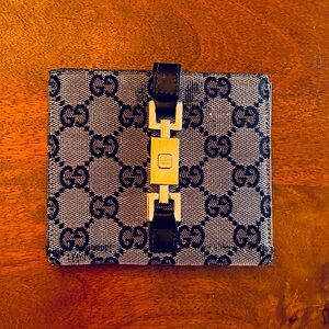 GUCCI Jackie Bifold Compact Monogram/Leather Wallet